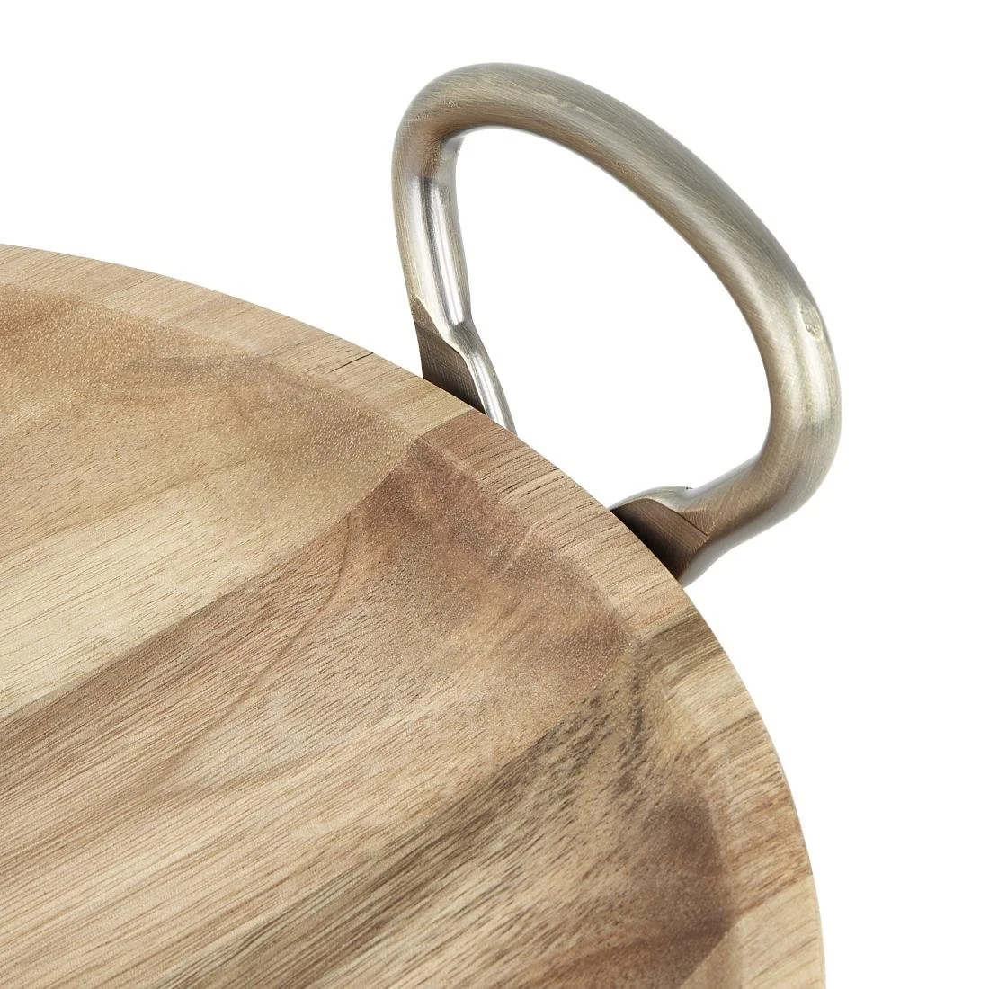 Olympia Round Dish Acacia Wood Metal Handles 345x305x80mm - Image 4