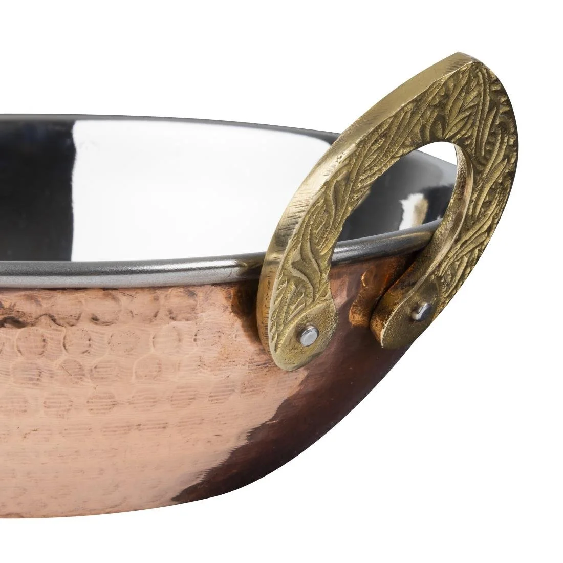 Olympia Copper Kadai Dish Stainless Steel Brass Handles 660ml - Image 4