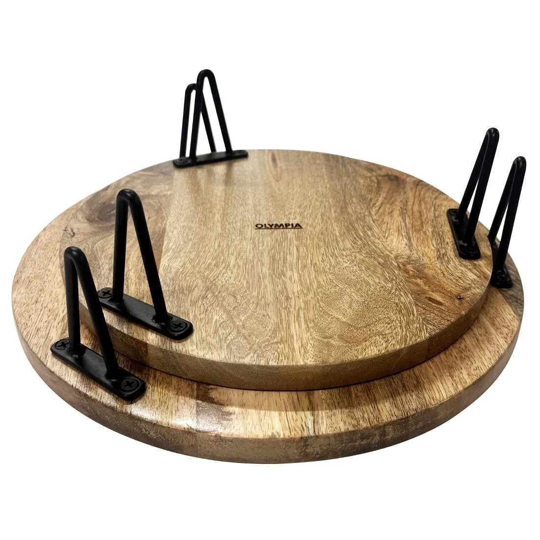 Olympia Round Display Stand Mango Wood with Metal Legs 250x80mm - Image 4
