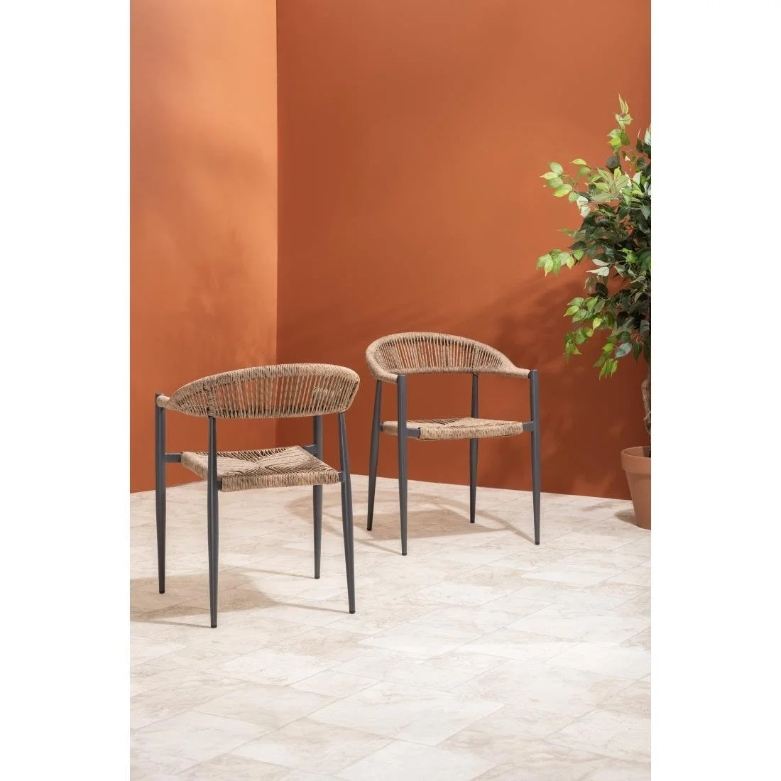 Bolero Eden PE Twist Rattan Outdoor Arm Chair Natural (4 Pack) - Image 7