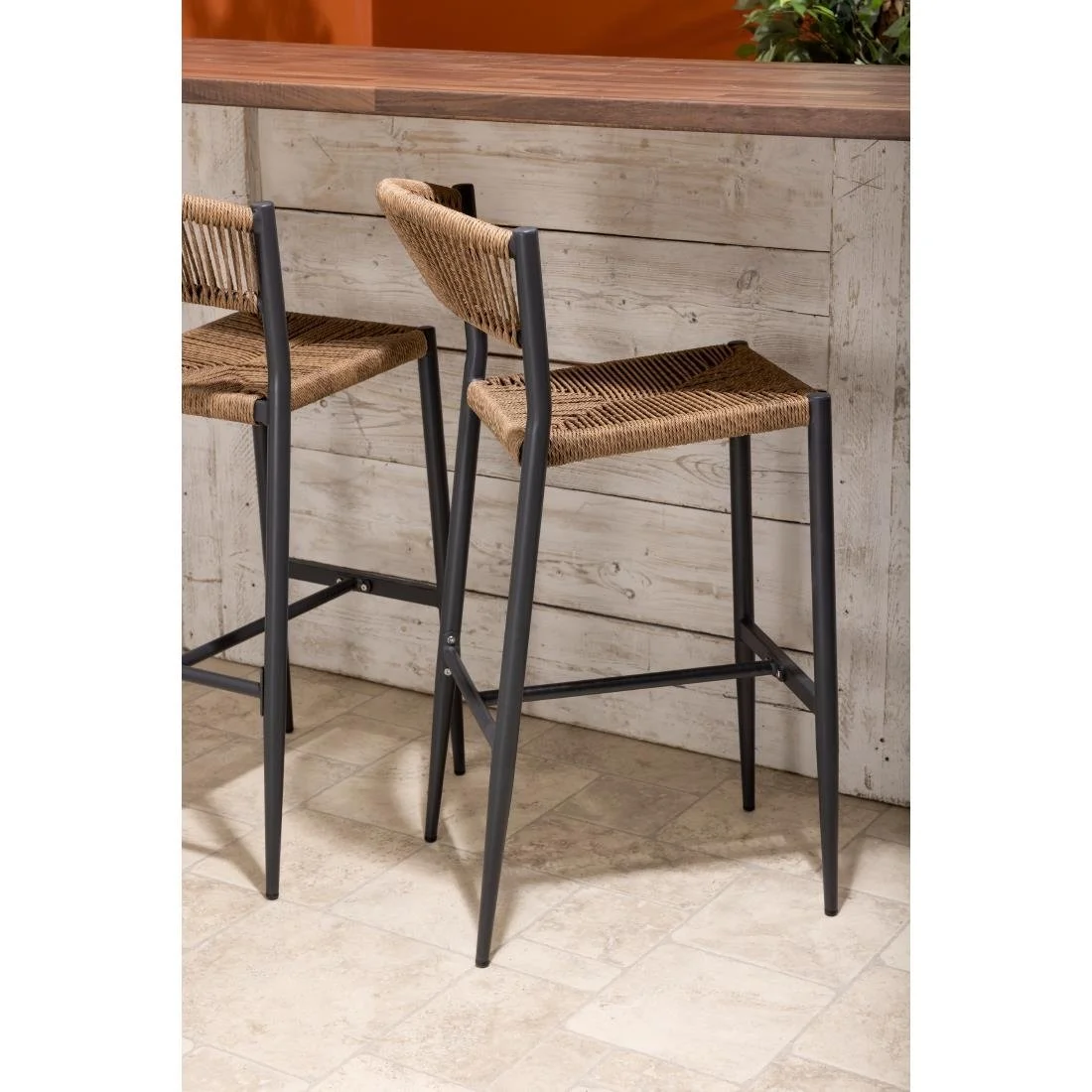 Bolero Eden PE Twist Rattan Outdoor Bar Stools Natural (2 Pack) - Image 8