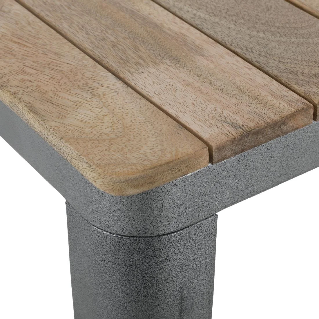 Bolero Bistro Dining Table Slatted Mango Wood Top Gunmetal Frame 650mm - Image 3