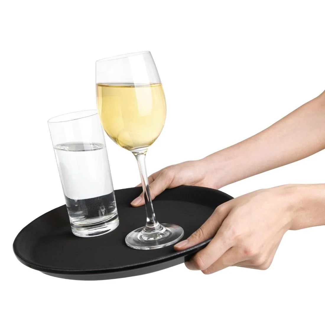 Kristallon Plastic Round Anti Slip Tray Black 16 in