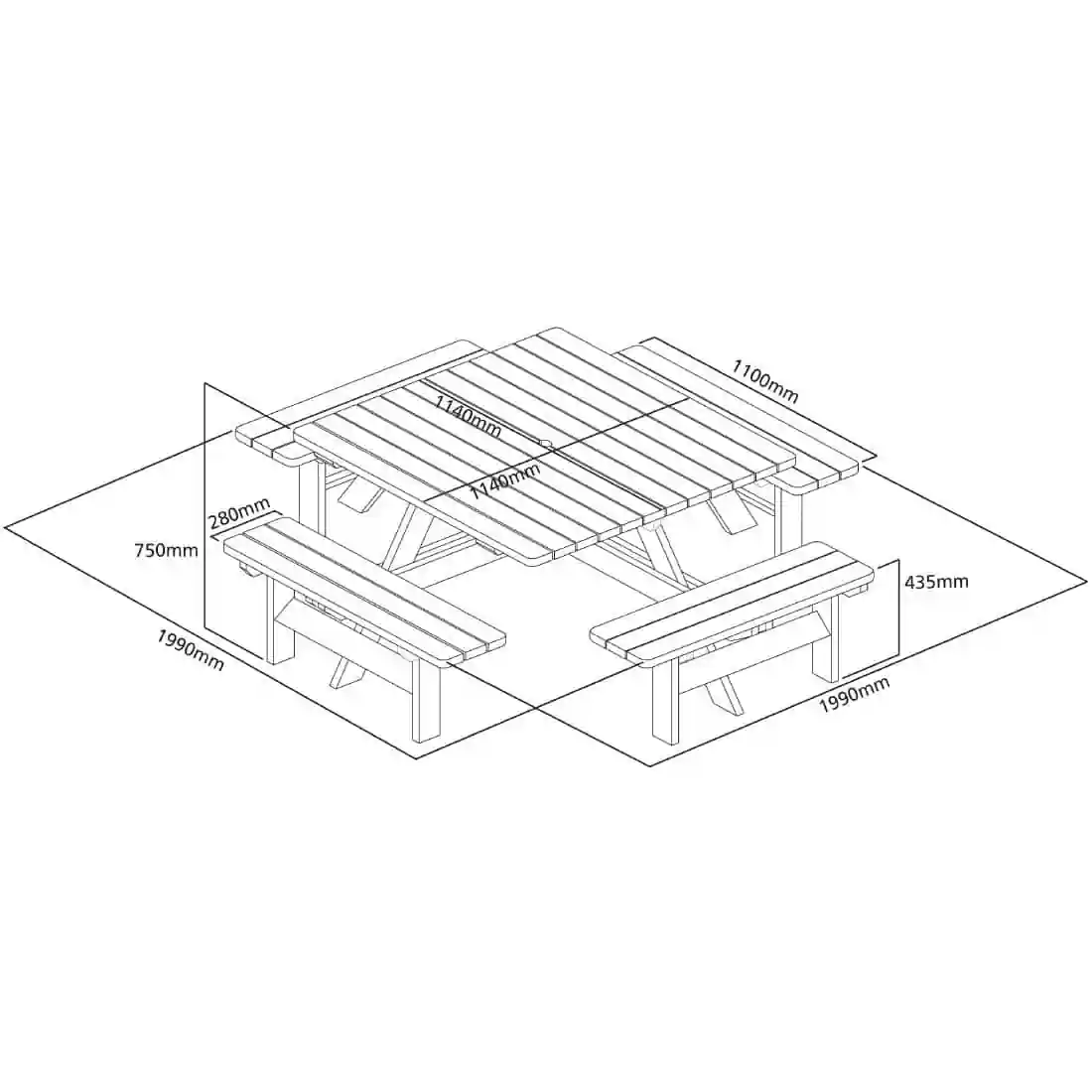 Rowlinson Square Wooden Picnic Table 6.5ft - Image 8