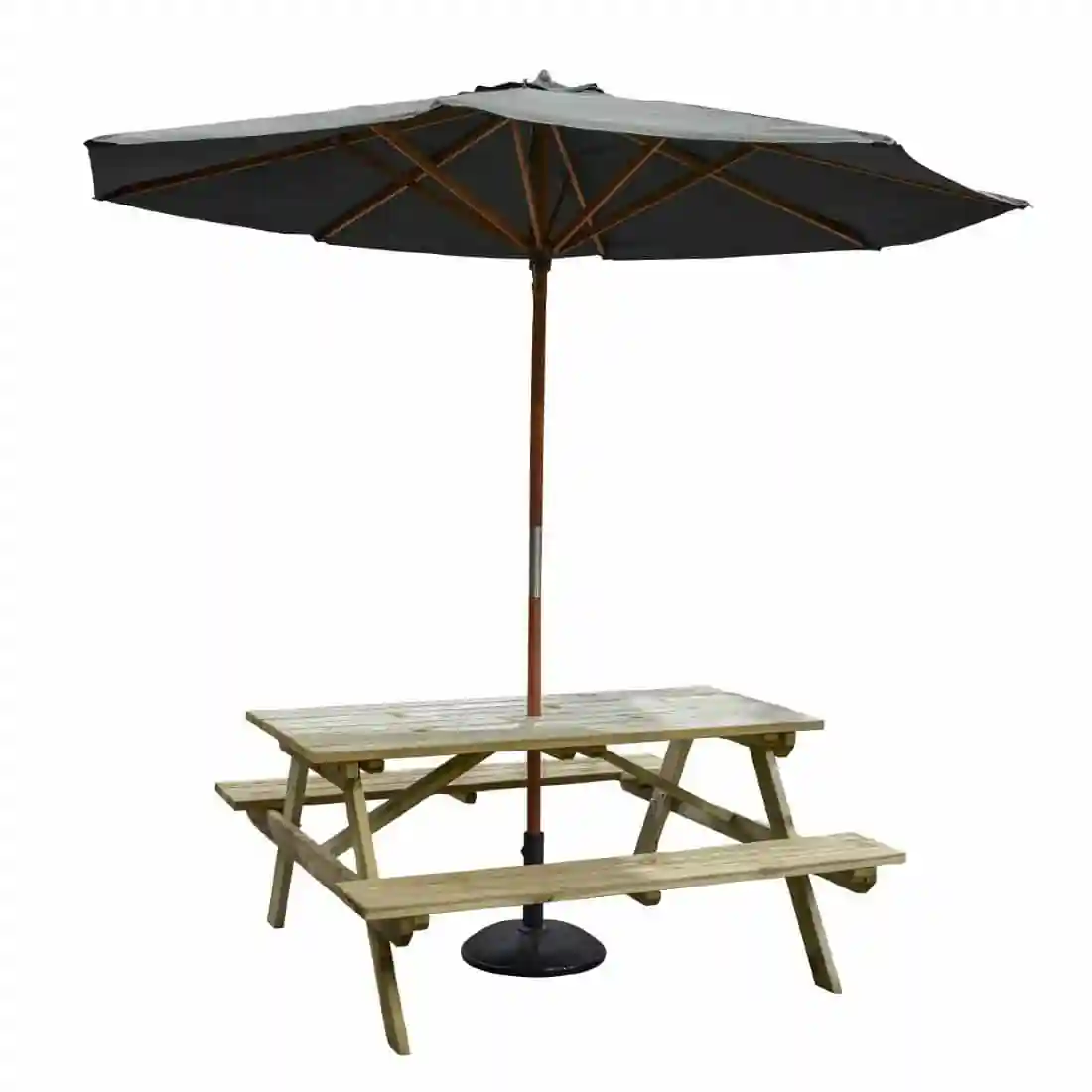 Rowlinson Picnic Table 6ft with Grey Parasol 2.7m & Base 15kg - Image 1