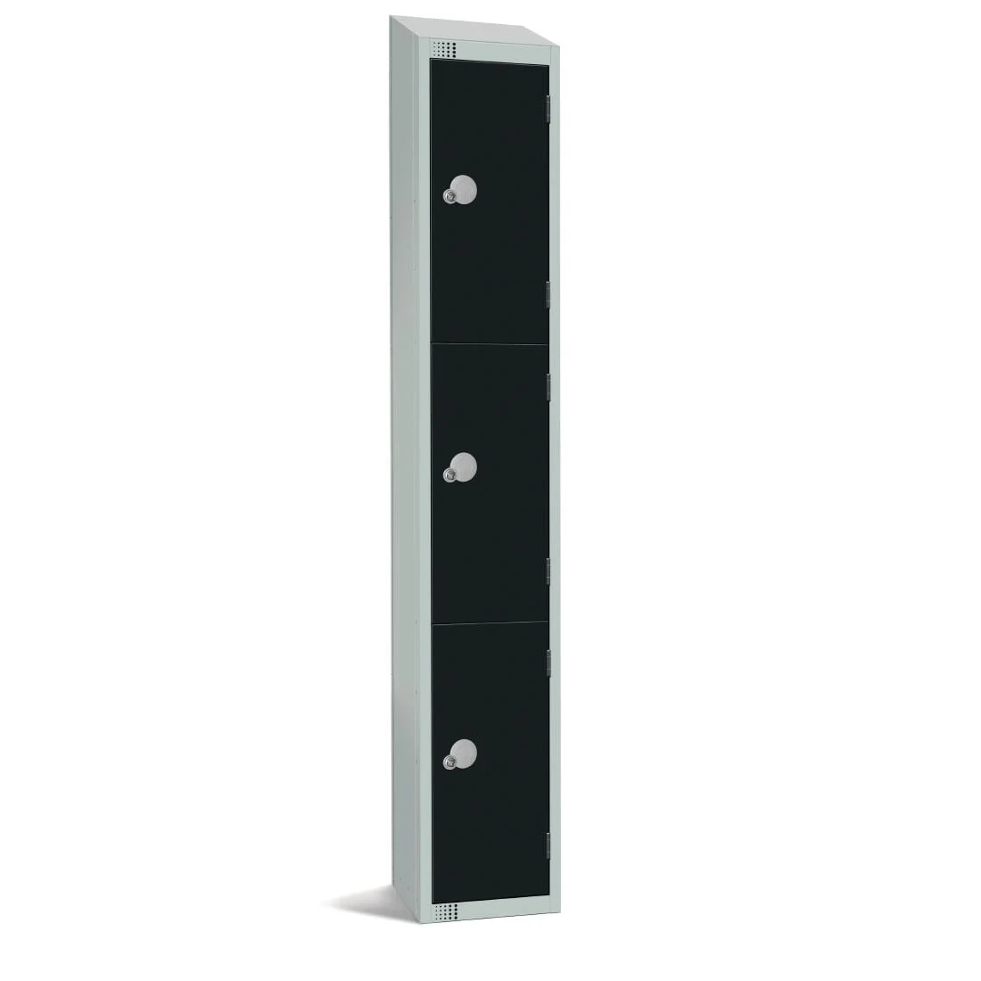 Elite Three Door Camlock Locker with Sloping Top Black - Image 1