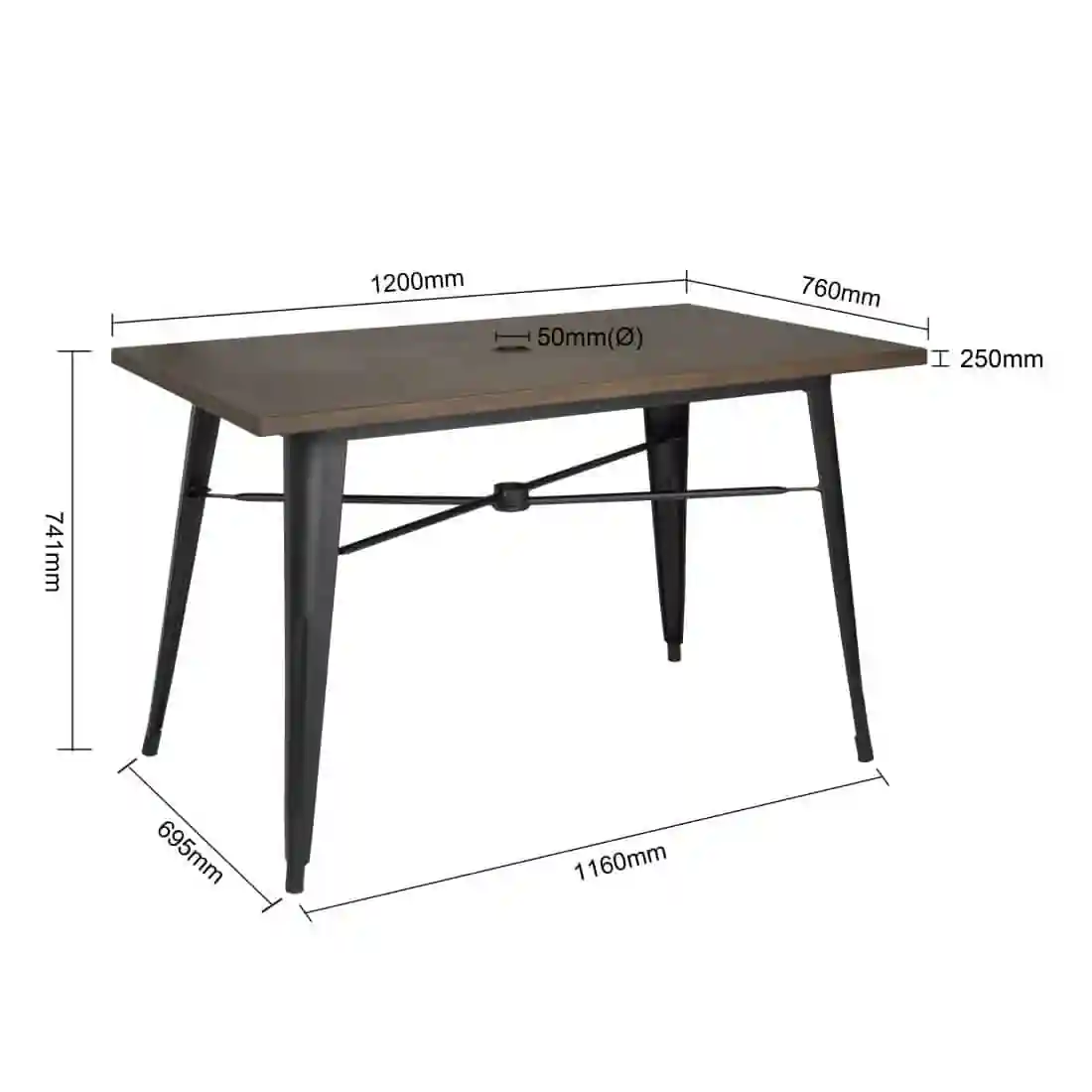 Bolero Complete Outdoor Aluminium Table 120x76x76cm - Dark Wood Effect Finish - Image 7