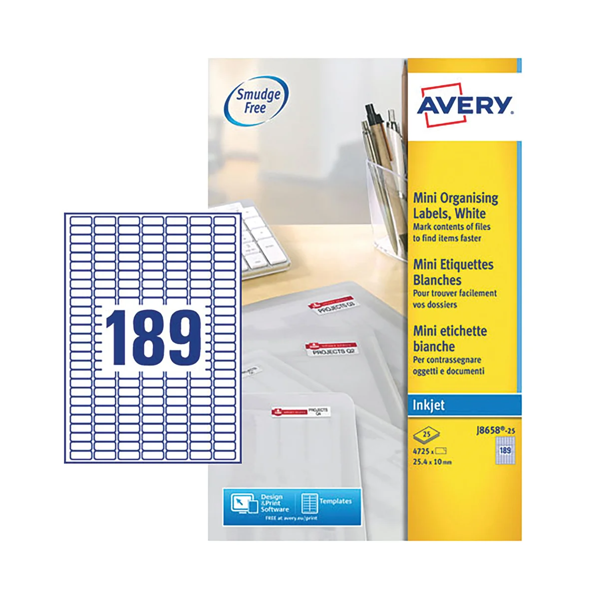 Avery Inkjet Mini Labels 189 Per Sheet White (Pack of 4725) J8658-25 - Image 2