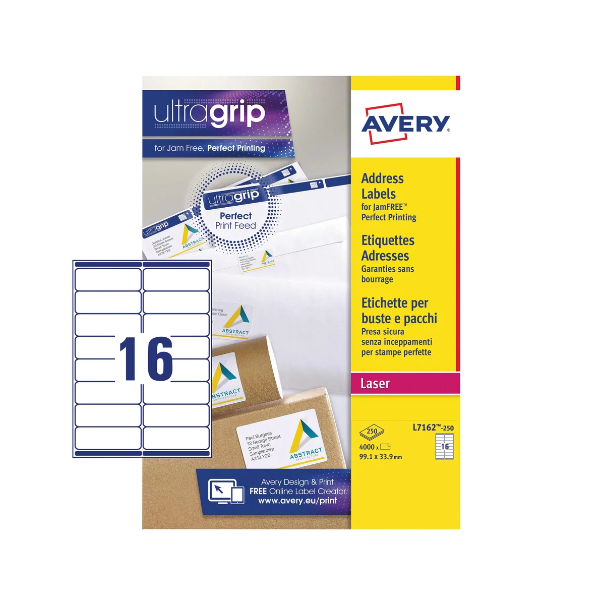 Avery Ultragrip Laser Labels 99.1x33.9mm White (Pack of 4000) L7162-250 - Image 2