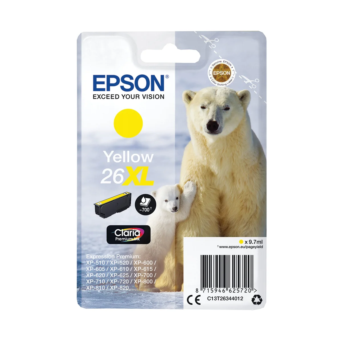 Epson 26XL Polar Bear Ink Cartridge High Yield Yellow C13T26344012 - Image 1