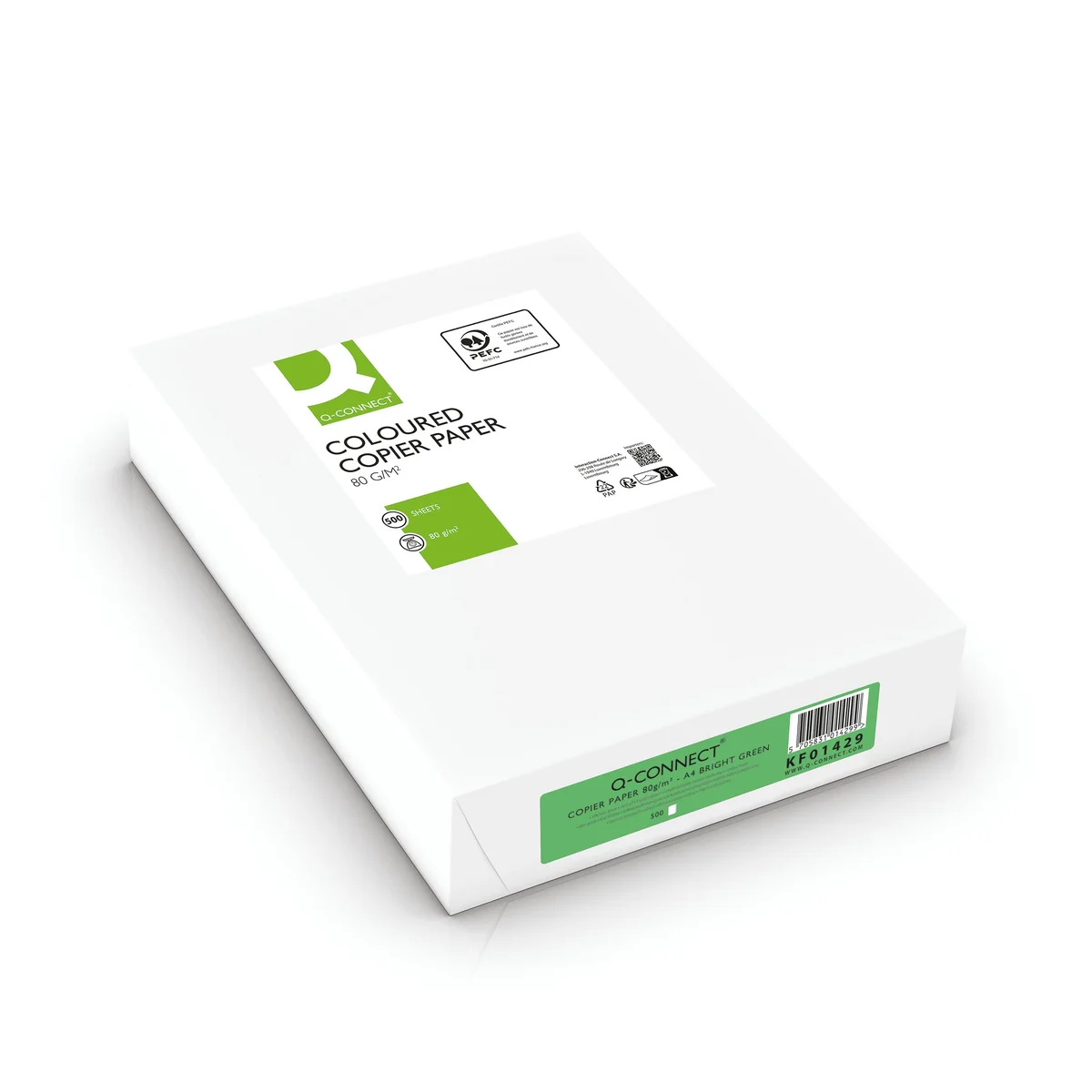 Q-Connect Bright Green Coloured A4 Copier Paper 80gsm Ream (Pack of 500) KF01429 - Image 1
