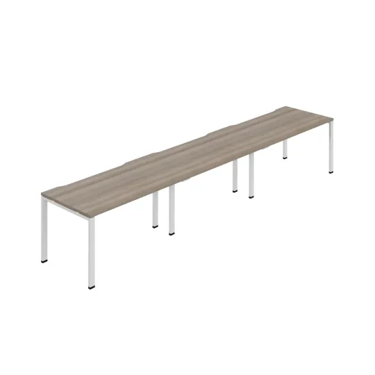 Jemini Three Person Bench Desk 1400x800mm Grey Oak/White (Set of 3) KF800408