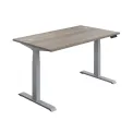 Jemini Sit/Stand Height Adjustable Desk with Cable Ports 1200x800x630-1290mm Grey Oak/Slv KF809708 - Image 1