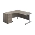Jemini Radial Left Hand Desk 1600x800-1200x730mm Grey Oak/Silver 600mm Desk High Pedestal KF822671 - Image 1