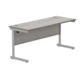 Polaris Rectangular Single Upright Cantilever Desk 1600x600x730mm Alaskan Grey Oak/Silver KF882341 - Image 1