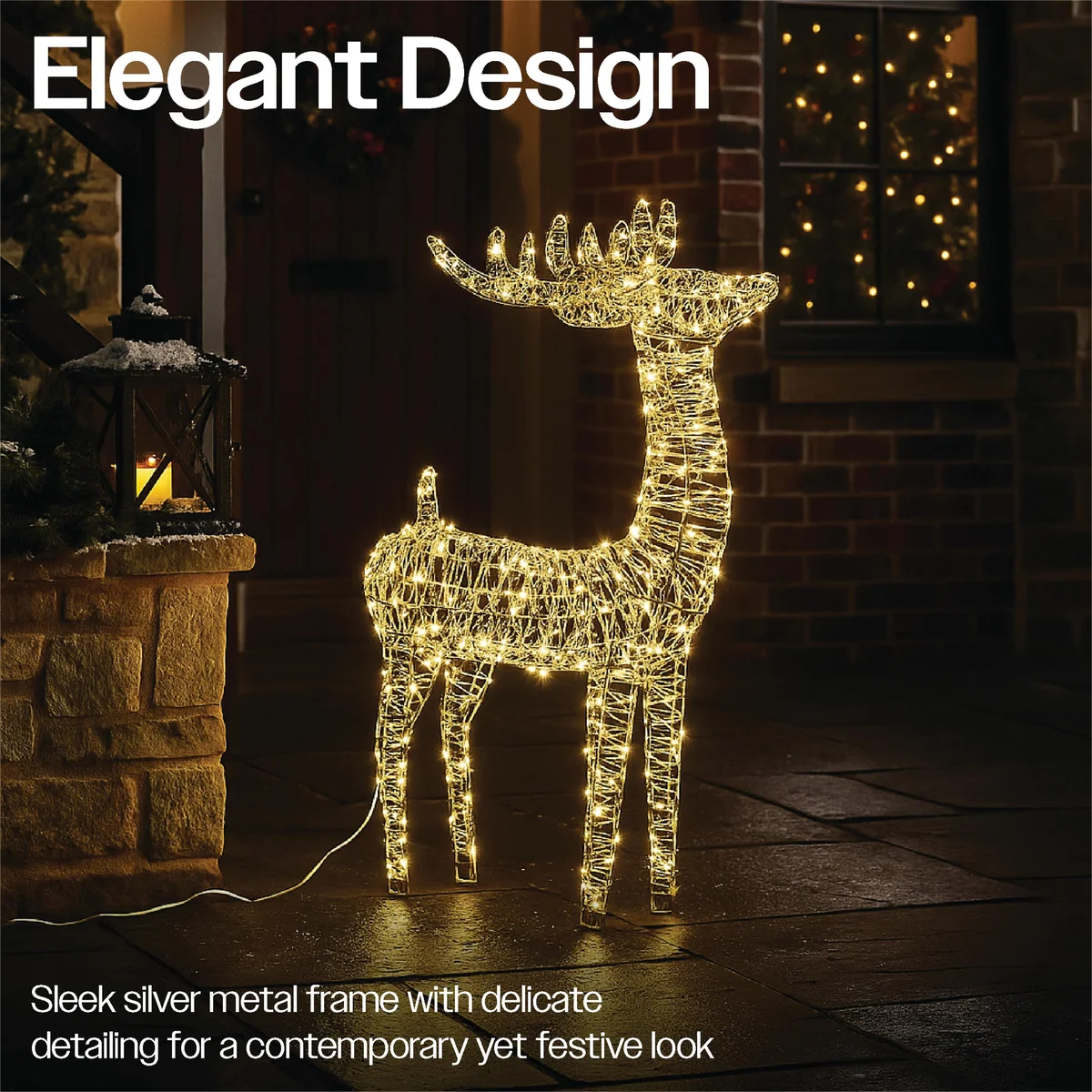 LED Outdoor Light Up Deer 780mm Silver/Warm White XH10093 - Image 2