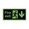 Safety Sign Niteglo Fire Exit Running Man Arrow Down Self-Adhesive 150x450mm NG28A/S - Image 1
