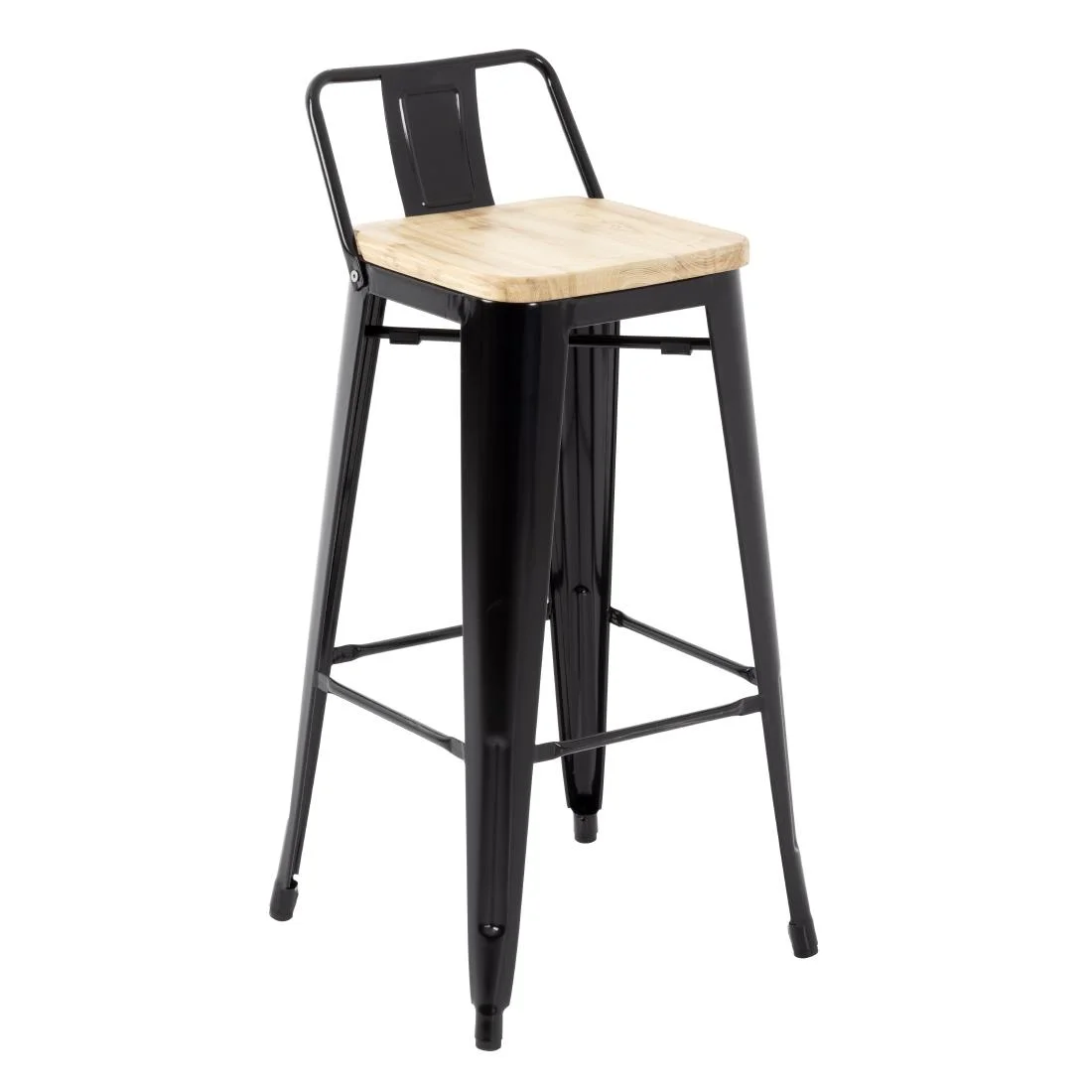Bolero Bistro Backrest High Stools with Wooden Seat Pad Black (Pack of 4) - Image 1