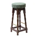 Classic Dark Wood High Bar Stool with Green Diamond Seat (Pack of 2) - Image 1